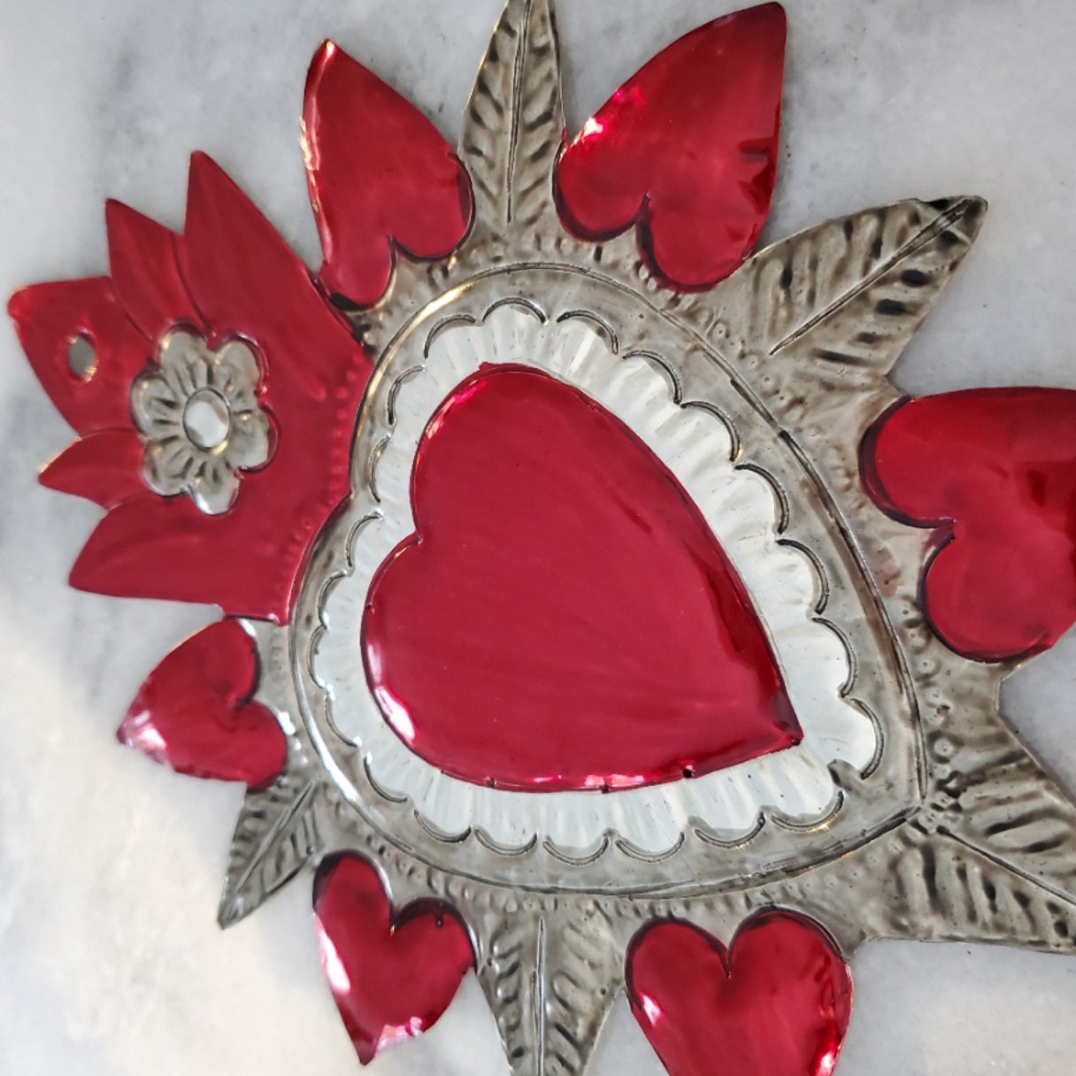 Set Of Two Mexican Punched Tin Hearts. Wall Decor. Metal Heart Hilo